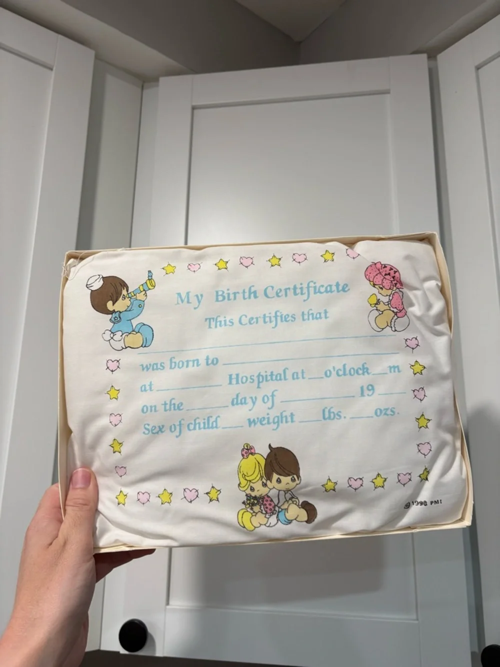 Vintage Precious Moments Decorative Birth Certificate Pillow (box damage)